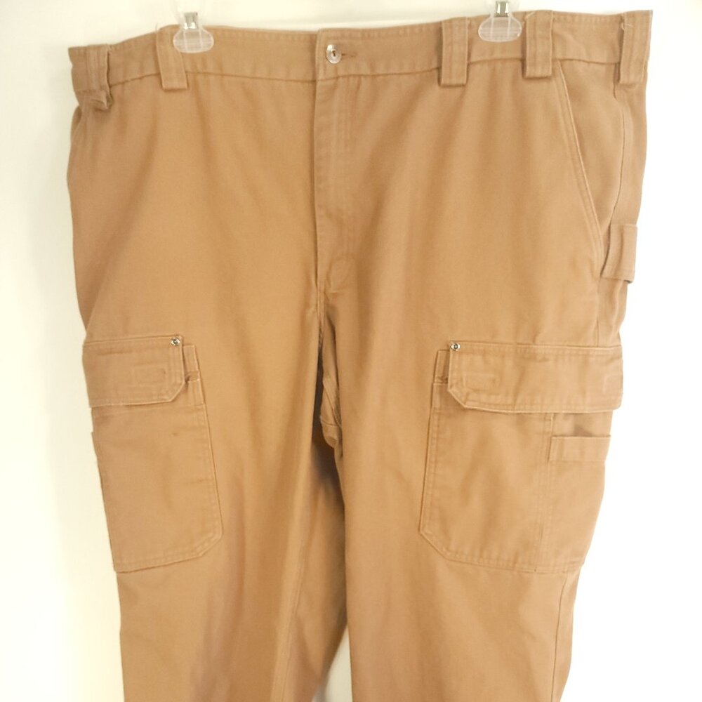 Duluth Trading Carpenter Pants Men's 50x30 Relaxed Fit Tan Workwear Distressed